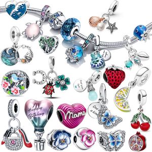 925 Silver Fit Pandora stitch Bead Butterfly Pansy Flower Bracelet Charm Beads Dangle DIY Jewelry Accessories