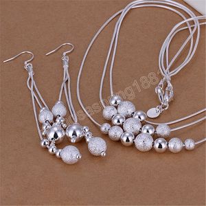 925 Silver Color Necklace Earrings Jewelry Set For Women Tassel Snake Chain Beads Fashion Party Christmas Gifts