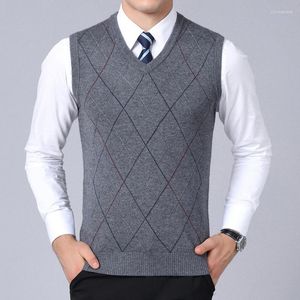 Coletes masculinos da marca de moda suéter para penteado masculino Slim Fit Jumpers Knitwear Plaid Autumn estilo coreano Casual Men Roupos do Phin22