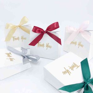 Thank You Style White Mini Wedding Favor Box Gift Boxes Candy With Gift Ribbons For Wedding Party Favor Party Decoration J220714