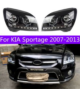 Faróis de ajuste automático para kia sportage 2007-2013 led luzes running h7 anjo olhos luz de nevoeiro conjunto do farol