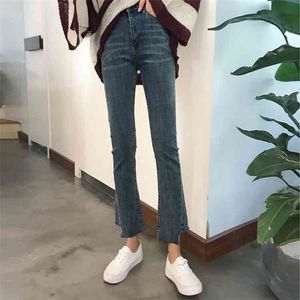 prodotto di moda primaverile e autunnale pantaloni slim casual corno jeans micro-stretch irregolari donna blu e nero due colori 210412