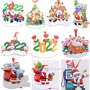 17 Style 2022 عيد الميلاد راتنج الحلي القلادة زخارف شجرة Santa Claus عائلة DIY الاسم