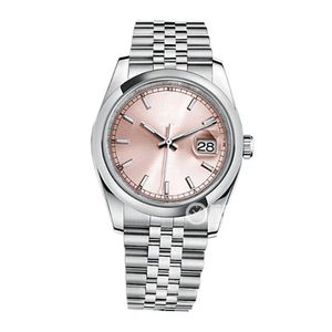 Högkvalitativ Asian Ladies Watch 2813 Sport Automatiska mekaniska klockor 36mm rosa Dial Sapphire Glass Watchs 116200 Men's rostfritt stål Armbandsur