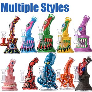 Stile di Halloween Unico Narghilè Polpo Inebriante Vetro Bong Soffione Perc Percolatore Becher Bong Occhi Stile Olio Dab Rig Wax Rigs Con Ciotola