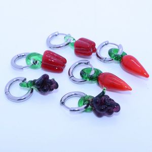 Brincos de uva de pimenta de vidro novo de verão pendurados lustres de aço inoxidável Brincos redondos de jóias