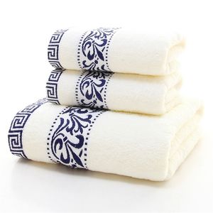 Towel Blue Pattern PURE Cotton Three-piece Suit of Bath High Quality T200915