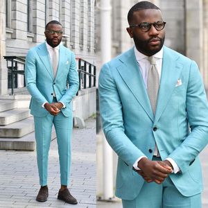 Lake Blue Men Wedding Tuxedos Classic Fit Pants Suits Handsome Groom PROM PRYTAL FIZJALNE KURTATO I