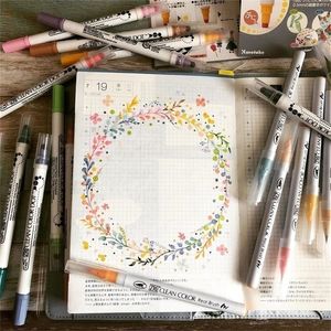 4/12Colors Set Japan Kuretake Double Head Dot Pen Waterproof Watercolor Mark Pen Journal Marker Pen Målning Leveranser 210226