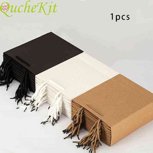 1PCS White Kraft Paper Packaging Bag Candy Candy Cake Tea Gift Smooths With Handle Festival Wedding Birthday Party Tote T220714 T220714