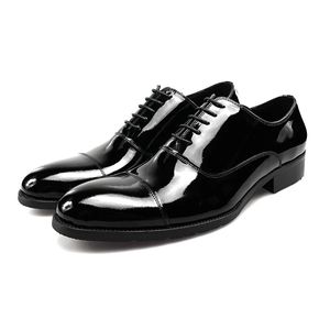 Leather Genuine Patent For Men Pointed Toe Wedding Black Dress Handmade Formal Business Shoes mal