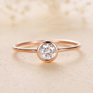 Wholesale bezel set solitaire engagement ring resale online - Solid K yellow Gold mm Moissanite Bezel Set Engagement Ring Women Minimalist Solitaire Ruby Wedding Anniversary Promise Ring