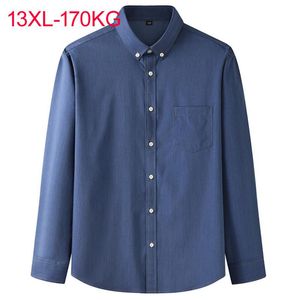 Men's Casual Shirts Autumn Plus Large Size 13XL 7XL 6XL 4XL Mens Business Long Sleeved Shirt Classic Imitation Denim Male Dress BlueMen's