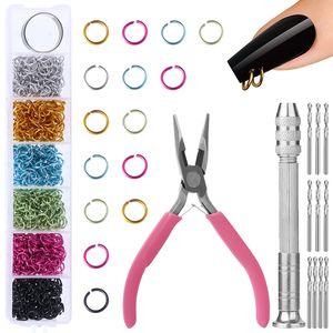 Kit de ferramentas para piercing de pingente de unha com cerca de 900 peças, anéis de salto de 6 mm, piercing de design punk de metal, encantos de unhas para decoração de arte de unhas DIY 220727