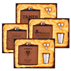 Personalized 6oz Leather Hip Stainless Steel Engrave Flask Groomsman gift Yellow box Wedding Customized Gifts 220707