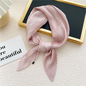 Pleated Women Satin Scarf Ribbon Square Skinny Hair Tie Band Kerchief Foulard Scarves Decorative Headscarf