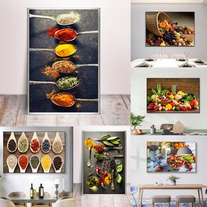 Vegetable Grains Spices Kitchen Canvas Painting Cuadros Scandinavian Posters and Prints Wall Art Picture for Living Room Decor