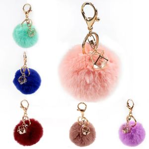 45 colour plush artificial rabbit hair ball key chains Bulk women and children's car bag set with diamond keyring lovely velvet keychain wholesale