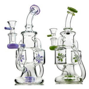 8-Zoll-Wasserpfeifen Doppel-Recycler-Glasbongs Propeller-Percolater Heady Green Purple Oil Dab Rigs Bent-Typ-Wasserpfeife 14-mm-Verbindungswasserpfeifen mit Schüssel XL167