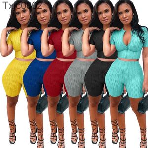 Summer Women 2 Piece Pants Jogger Set Yoga Outfits Tracksuits Short Sleeve Zipper Cardigan Shorts Suits Ladies Sportwear