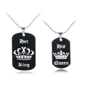 Ciondoli di collane nere di moda Il suo re e la sua regina Ciondolo per collana di coppia in titanio nero Regali amori