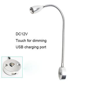 Wall Lamp Black Silver DC12V 24V 3W RV Boat LED Reading Light With USB Charing Port Gooseneck Touch Dimmable Yacht Truck Map Chart LampWall