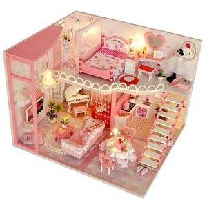 CUTEBEE Doll House Miniature Dollhouse With Furniture Kit Wooden House Miniaturas Toys For Children Year Christmas Gift LJ201126