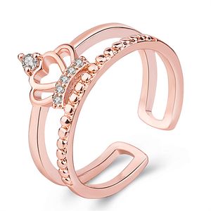 Luxus Exquisite Krone Ringe Für Frauen Elegante Rose Gold Kristall Zirkon Ring Schmuck Paare Hochzeit Party Silber Ringe