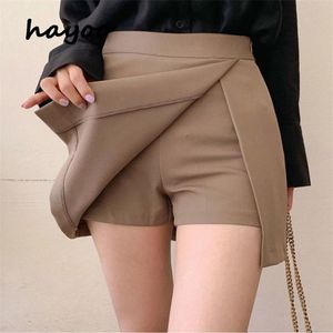 Saia simples da calça feminina coreana Hayoo com design de fenda lateral ~ saia de linha com cintura fina e cintura alta 220505
