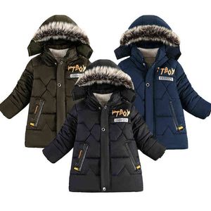 Boys Down Jackets 5-10 Year 2022 Winter Teenager Boy Thick Warm Cotton Hooded Jackets Outerwear Children Clothes Windbreaker Jackets J220718