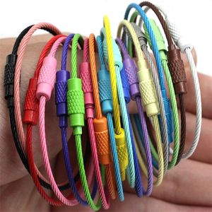 1020pcslot Stainless Steel Wire Keychain Ring Key Keyring Circle Rope Cable Loop Outdoor Camp Luggage Tag Screw Lock Gadget 220622