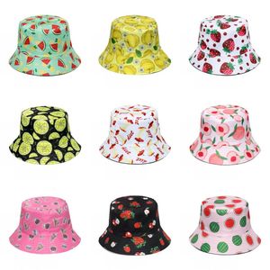 Summer Adult Party Hats Fruit Pattern Cotton Beach Sun Cap for Women Travel Outdoor Wear Fisherman Hats