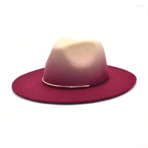 Wide Brim Hats Vintage Women Fedoras Autumn Winter Felt Jazz Caps Gradient Rose For Lady Simple Panama Men Top Bowler Hat Scot22