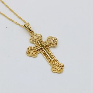 Pendant Necklaces Simple Cross Chain For Women Men 18k Yellow Gold Filled Crucifix Necklace Fashion Jewelry Vintage Style GiftPendant