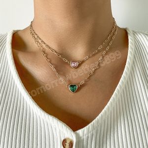 Klassisk kristallstrasshjärthänge halsband för kvinnor vintage grönrosa lila kristall chokers smycken gåva