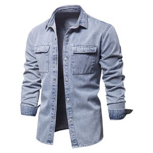 Aiopeson 100% bomull denimskjortor män casual solid färg tjock långärmad tröja för män våren hög kvalitet jeans man skjorta 220401