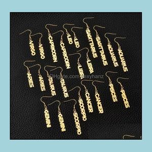 Dangle Chandelier Earrings Jewelry 12 Zodiac Birthday Gift Gold Plating Constellation Stainless Steel Intial Letter Earring For Women Girl