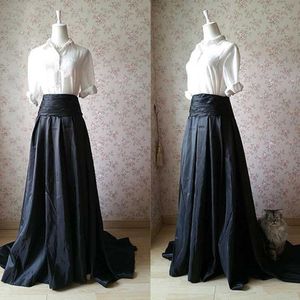 Skirts Real Po Black Long Taffeta For Women High Waist Floor Length Pleated Maxi Skirt Saias Longa 2022 Femininas Formal JupeSkirts