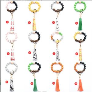 Accessori sportivi in titanio Bracciali in legno da 50 pezzi Trendy Mono Design gram Disc Bracciale da polso Portachiavi in legno con perline Softball Baseball Stampa Bracciale sportivo personalizzato