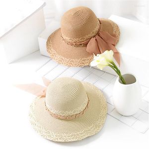 Wide Brim Hats Mingjiebihuo Summer Cool Breathable Korean Fashion Chain Tie Cute Sun Hat Vacation Outdoor Women Beach Eger22