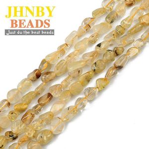 Andra Jhnby Gold Rutilated Quartz Natural Stone Crystal Oregelbundet grus 4-7 mm distanser Löst pärlor för smycken som gör armband DIY WYNN22