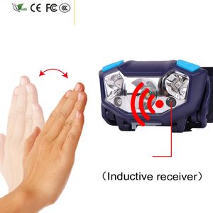 Nuovo Xp-g Q5 LED Headlight Night Running Batteria incorporata Lampada da arrampicata Sensore di movimento Torcia elettrica Night Riding Camping Hiking