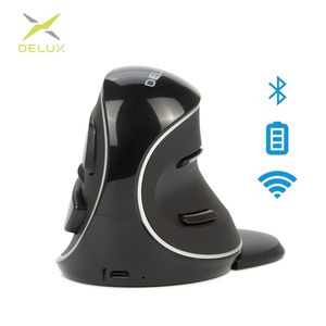 DELUX M618PD Rato Ergonômico Vertical Sem Fio Bluetooth + 2.4Ghz 4000DPI Recarregável 6 Botões Mouse Para PC Portátil 220427