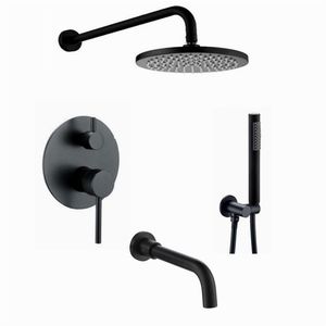 Matte Black 8"10"12"16" stainless steel Rian Shower Head brass wall mounted Shower with black spout Mixer Handheld Spray Set 201105
