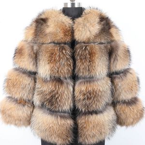 Maomaokong Winter Style Jacket Womens Thick Fur Coat Real Raccoon Fur Jacket High Quality Raccoon Fur Coat Round Neck Warm03