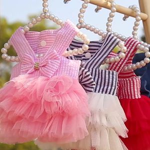 New Pet Striped Halter Gauze Skirt Attractive Spring Summer Cat Clothes Dress Skirt For Small Medium Dog Dressing Pets Supplies