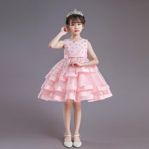 Flickans klänningar Flower Girl Children Heart Print Bridesmaid klädskikt Layered Year Costume Baby Kids Dress 3-10 år
