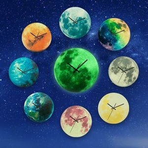 Creative Luminous Moon Wall Clock Glow in the Dark Planet Circular Hanging For Living Room Home Decoration Y200109