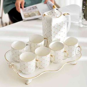 2021 Nowy Luksusowy Złoty Rim 8 sztuk Porcena Kawa Zestawy herbaty z Gold Decor Dign Ceramic Tea Garnek i zestaw kubek