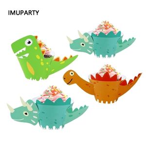 Chegada 12pcs Cartoon Dinosaur Cupcake Wrapper Papel Festa de aniversário Supplies infantis Decoração de bolo de chá de bebê Dino Y200618